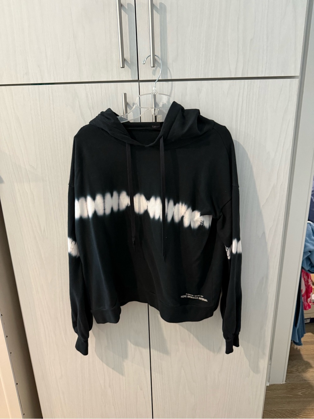 All Saints Black Tie-Dye Pullover Hoodie with White Banding